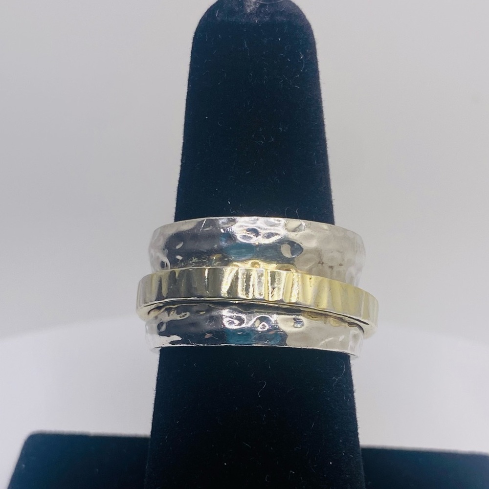 Silpada Hammered Sterling Silver & Hammered Gold Plated Spinner Ring Size 7
